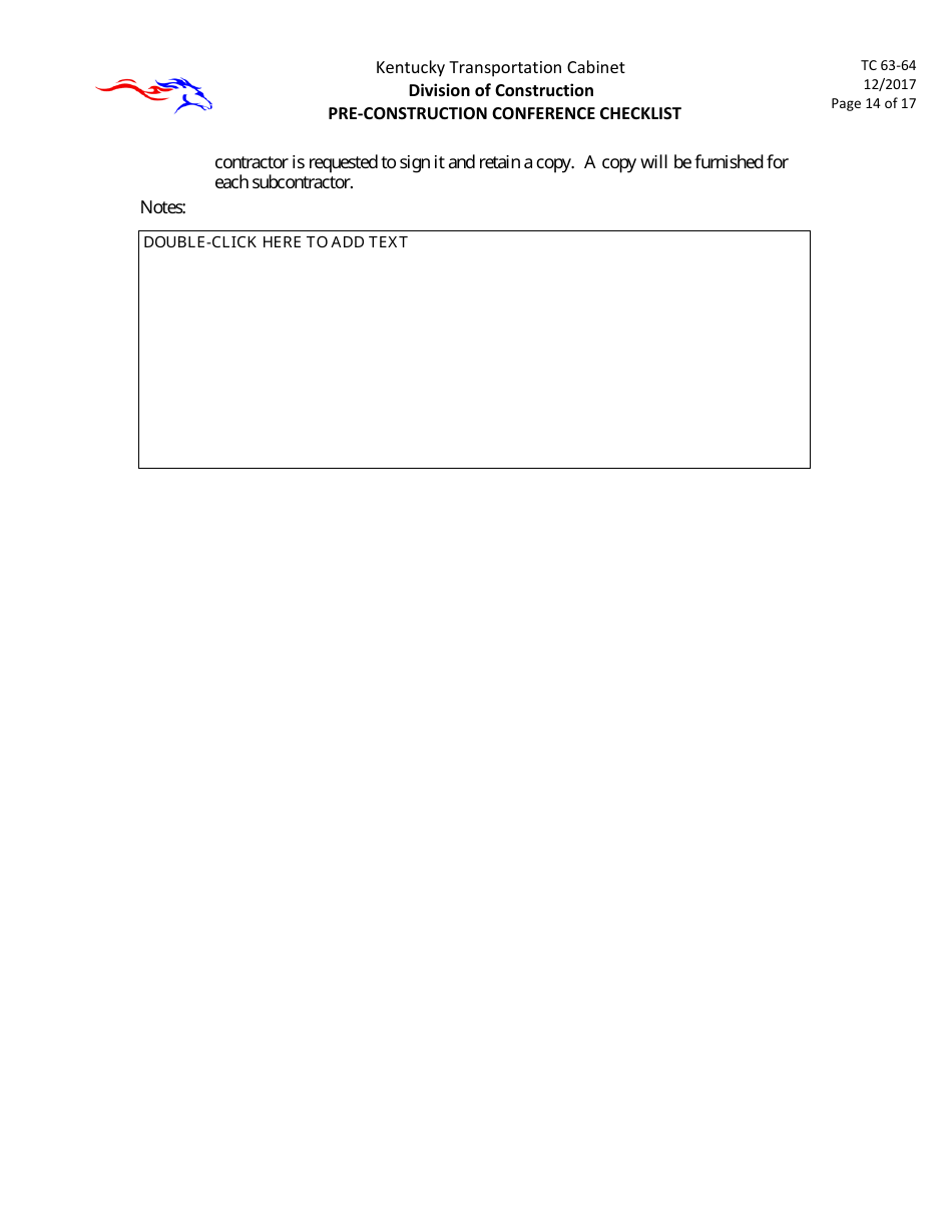 Form TC63-64 Pre-construction Conference Checklist - Kentucky, Page 14