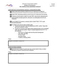 Form TC63-64 Pre-construction Conference Checklist - Kentucky, Page 3