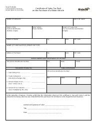 Document preview: Form 51A270 Certificate of Sales Tax Paid on the Purchase of a Motor Vehicle - Kentucky