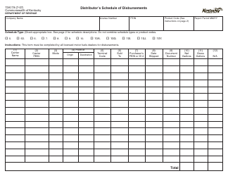 Form 72A178 Distributor&#039;s Schedule of Disbursements - Kentucky