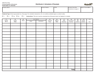 Form 72A179 Distributor&#039;s Schedule of Receipts - Kentucky