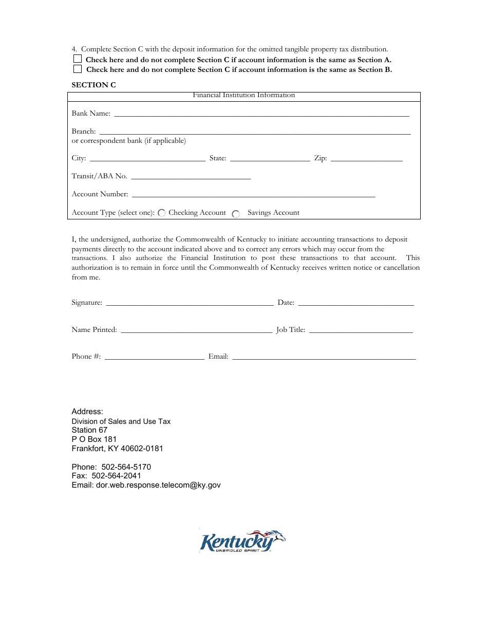 Authorization for Electronic Deposit of Vendor Payment - Kentucky, Page 2