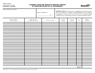 Document preview: Form 72A077 Licensed Gasoline Dealer's Monthly Report of Gasoline Sales to U.S. Government - Kentucky