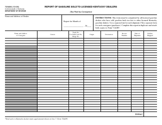 Document preview: Form 72A085 Report of Gasoline Sold to Licensed Kentucky Dealers - Kentucky