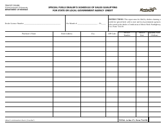 Form 72A127 &quot;Special Fuels Dealer's Schedule of Sales Qualifying for State or Local Government Agency Credit&quot; - Kentucky