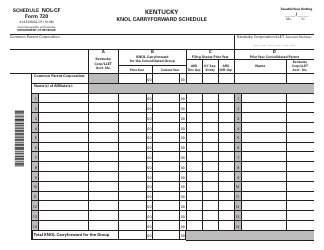 Form 720 Schedule NOL-CF &quot;Kentucky Knol Carryforward Schedule&quot; - Kentucky