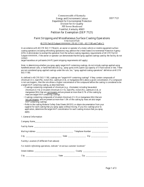 Form DEP7121 Petition for Exemption - Kentucky