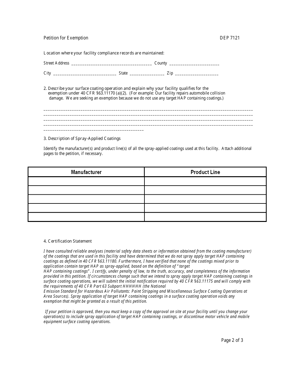 Form DEP7121 Petition for Exemption - Kentucky, Page 2