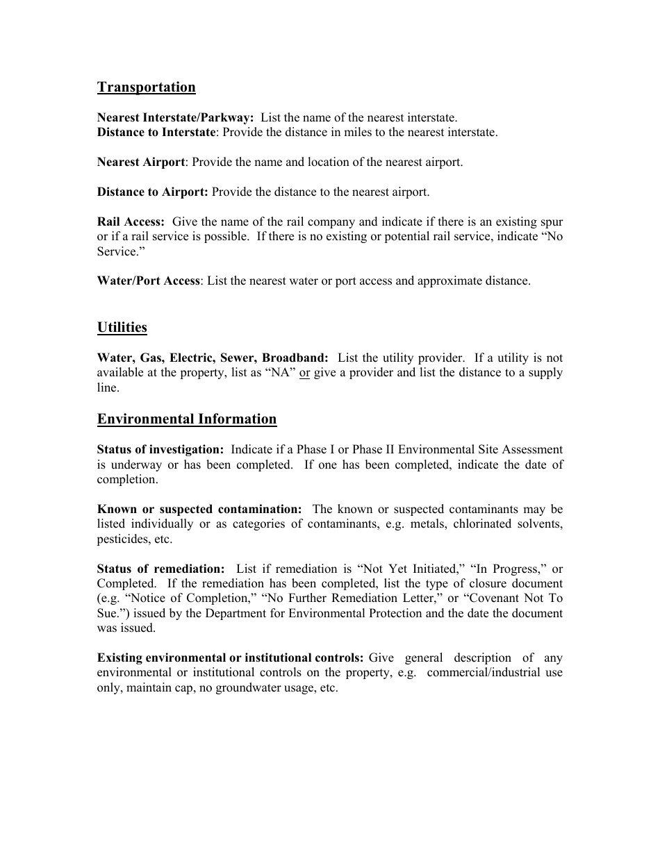 Instructions for Brownfield Inventory Submittal Form - Kentucky, Page 3