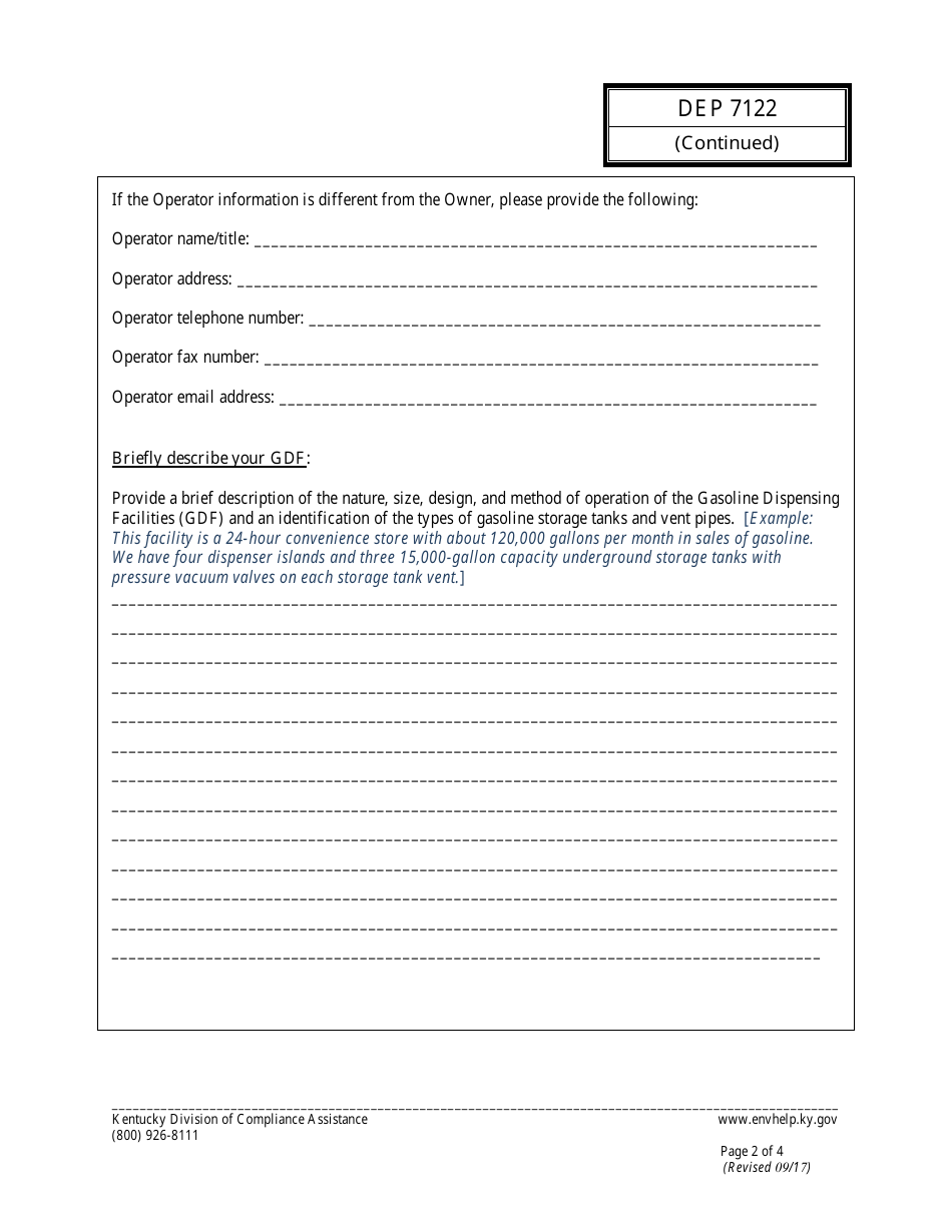 Form DEP7122 Initial Notification / Compliance Certification - Kentucky, Page 2
