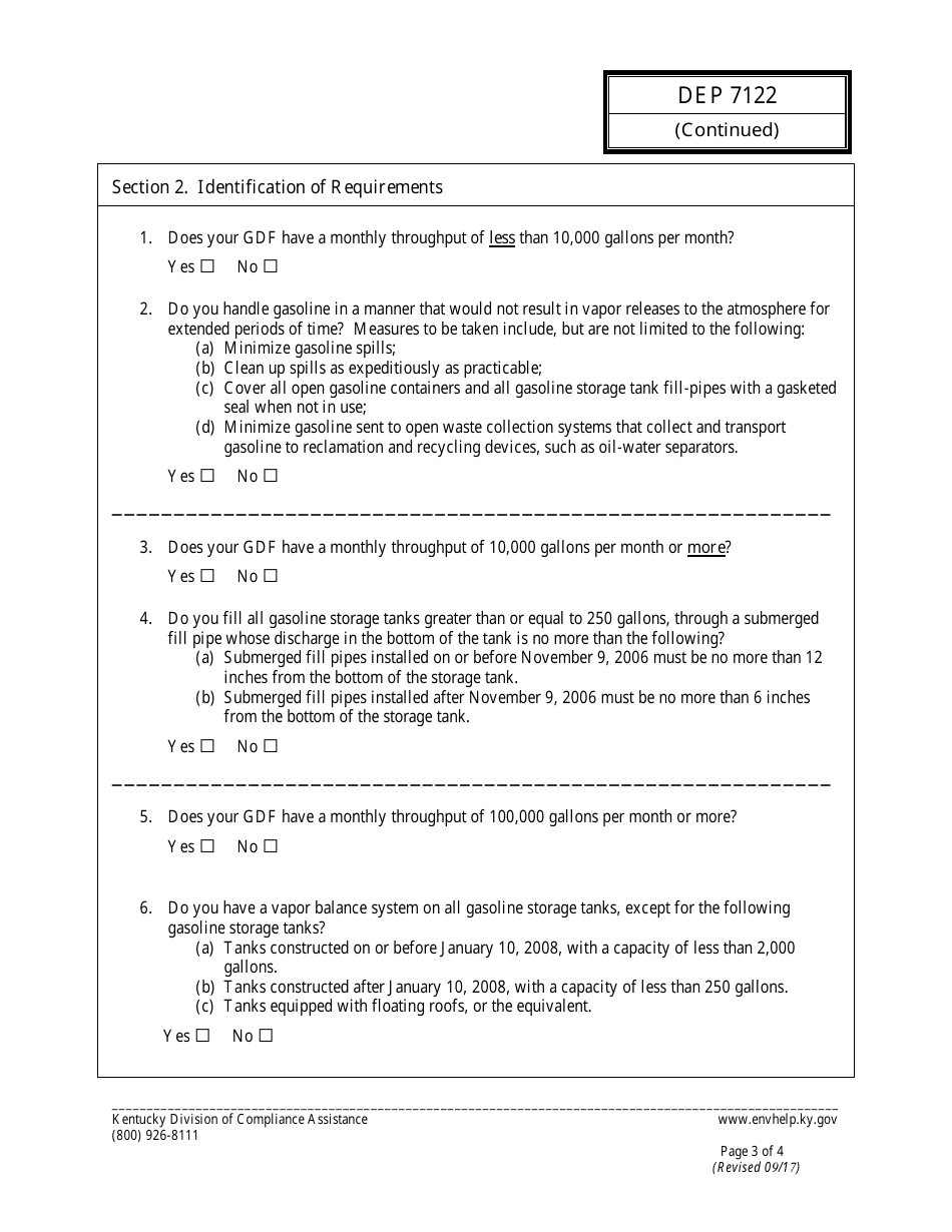 Form DEP7122 Initial Notification / Compliance Certification - Kentucky, Page 3