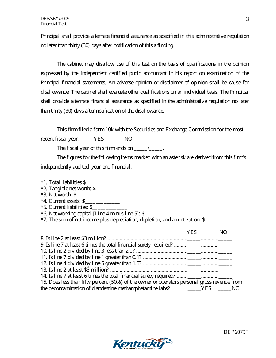 Form DEP6079F Financial Self-insurance Test - Kentucky, Page 3