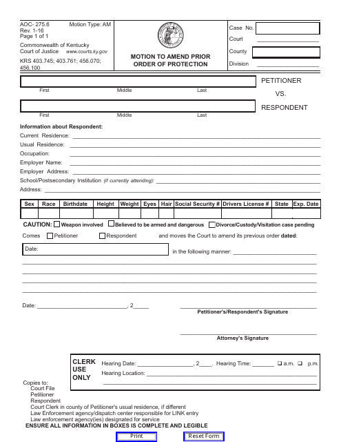 Form AOC-275.6  Printable Pdf