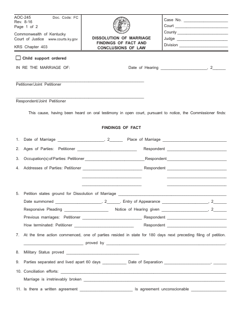 Form AOC-245  Printable Pdf