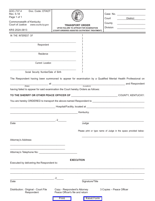 Form AOC-737.4  Printable Pdf