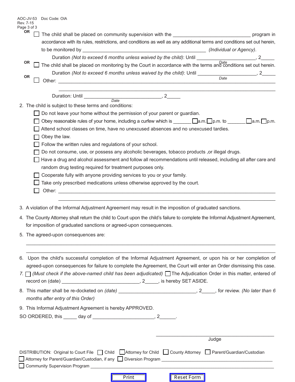 Form AOC-JV-53 Informal Adjustment Agreement and Order - Kentucky, Page 3