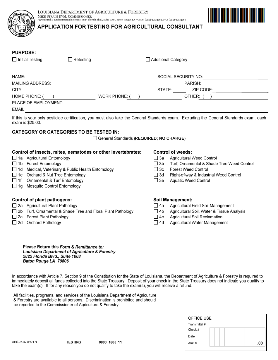 Form AES-07-47 Download Printable PDF or Fill Online Application for ...