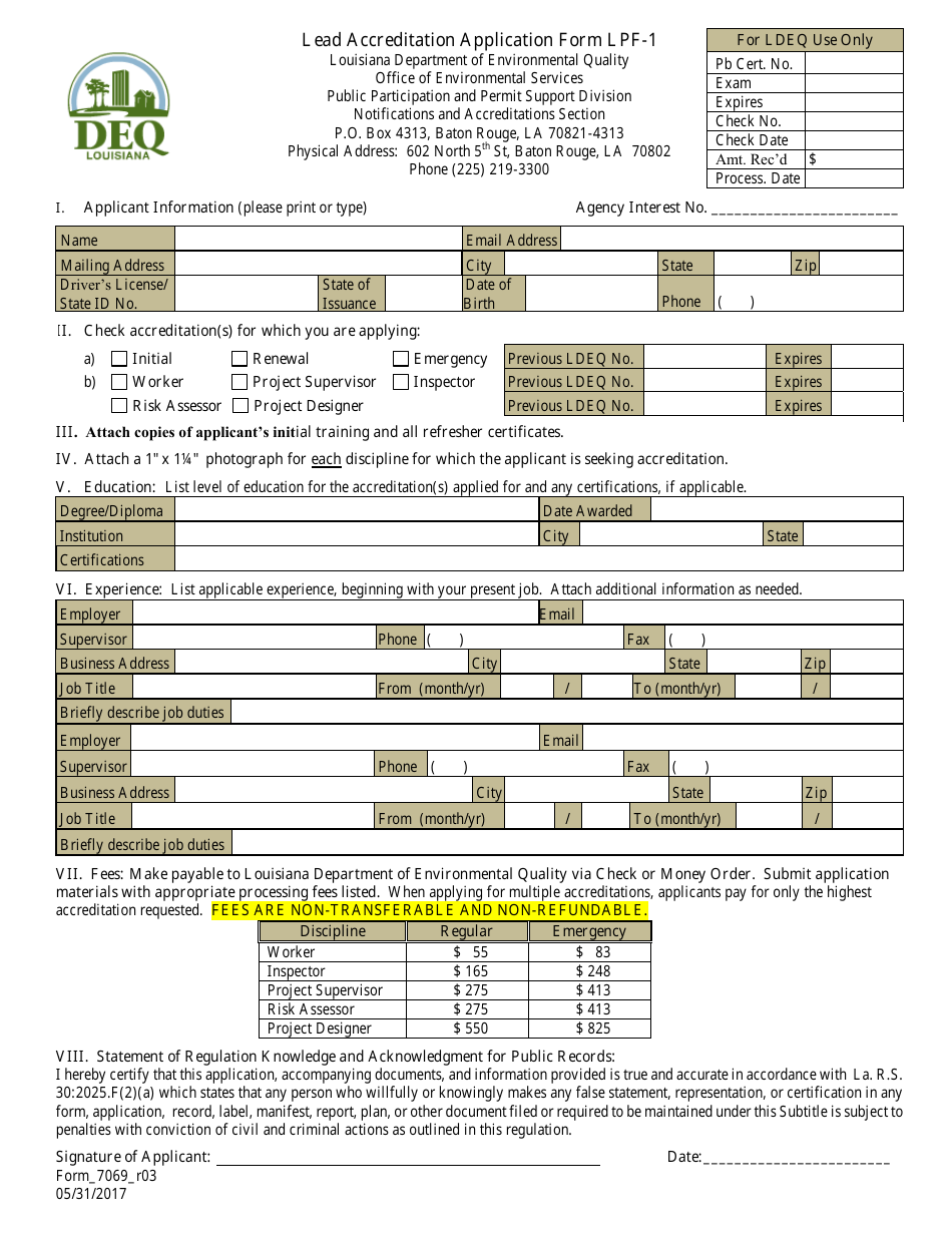 Form LPF-1 Lead Accreditation Application Form - Louisiana, Page 1