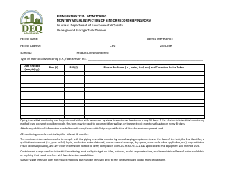 Document preview: Piping Interstitial Monitoring Records Form for Monthly Visual Sump Inspections - Louisiana
