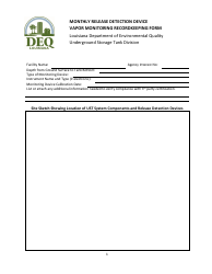 Document preview: Release Detection Device Monitoring Vapor Recordkeeping Form - Louisiana