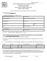 Document preview: Waste Tire Mobile Processor Notification Form - Louisiana