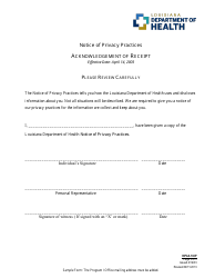 Form HIPPA102P &quot;Acknowledgement of Receipt of Npp&quot; - Louisiana