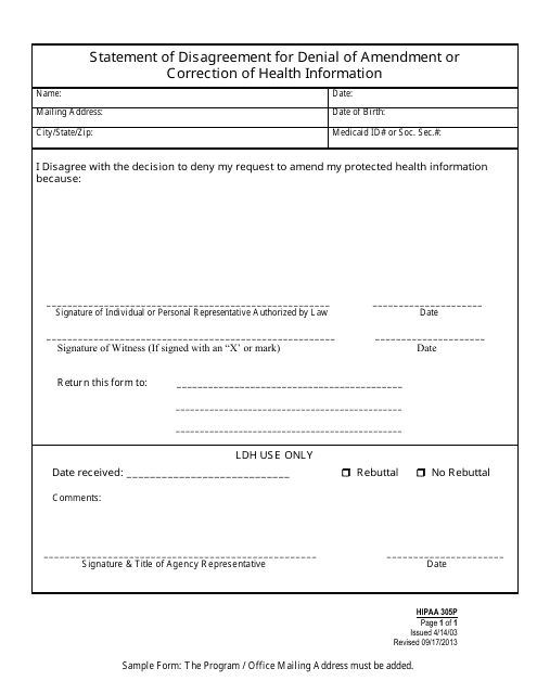 Form HIPPA305P  Printable Pdf