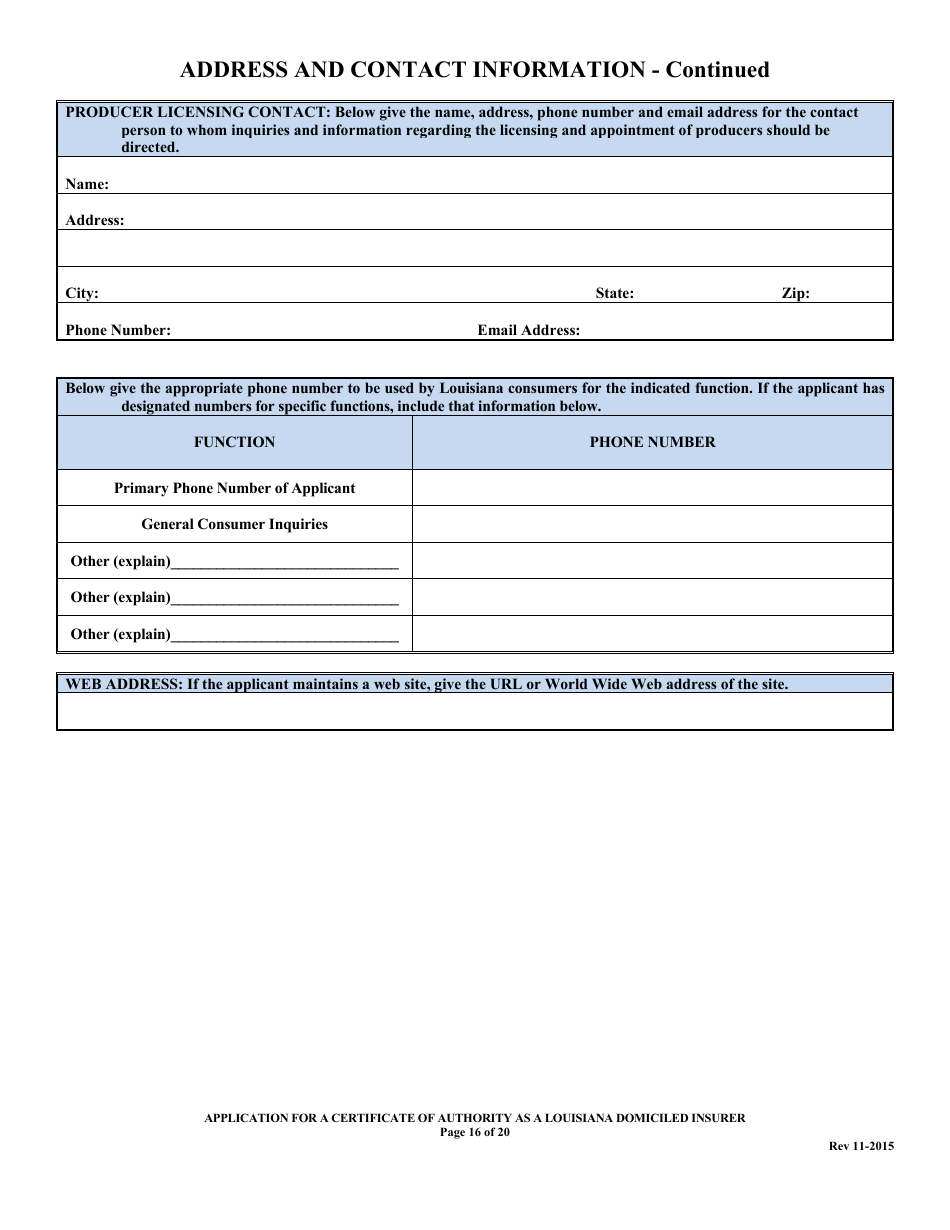 Application for a Certificate of Authority as a Louisiana Domiciled Insurer Form - Louisiana, Page 16