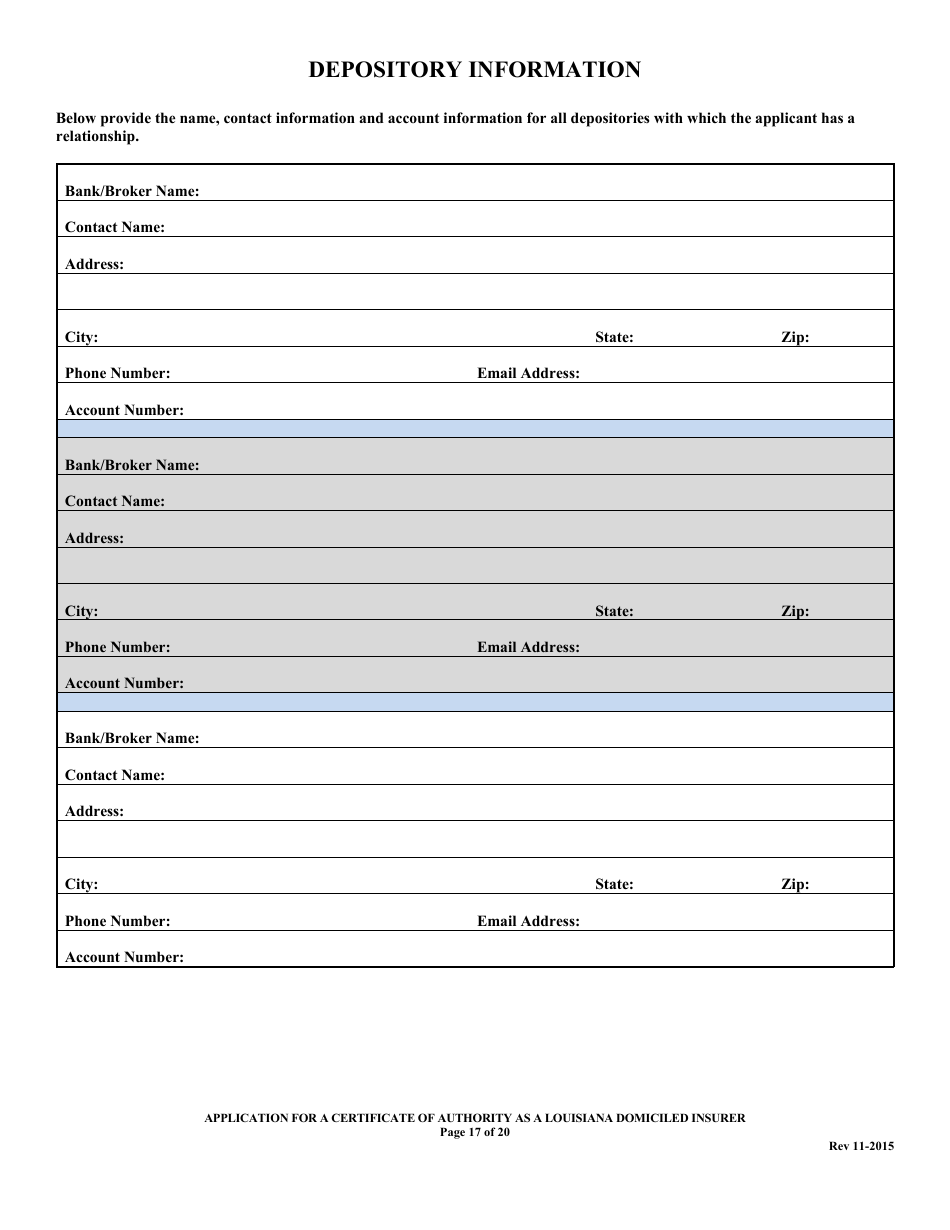 Application for a Certificate of Authority as a Louisiana Domiciled Insurer Form - Louisiana, Page 17