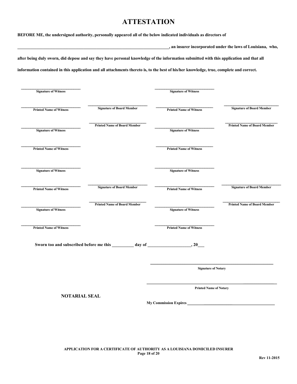 Application for a Certificate of Authority as a Louisiana Domiciled Insurer Form - Louisiana, Page 18