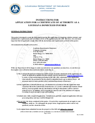 Application for a Certificate of Authority as a Louisiana Domiciled Insurer Form - Louisiana