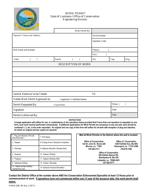 Form DM-4R Work Permit - Louisiana