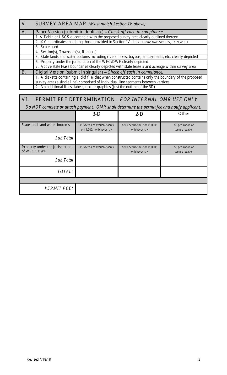 Application for Non-exclusive Seismic Permit to Conduct Geophysical and / or Geological Exploration on State-Owned Lands and Water Bottoms - Louisiana, Page 3