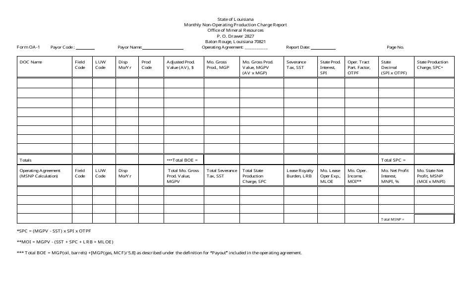 Form OA-1 - Fill Out, Sign Online and Download Printable PDF, Louisiana ...