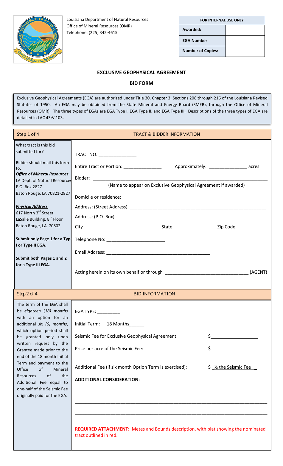Exclusive Geophysical Agreement - Bid Form - Louisiana, Page 1