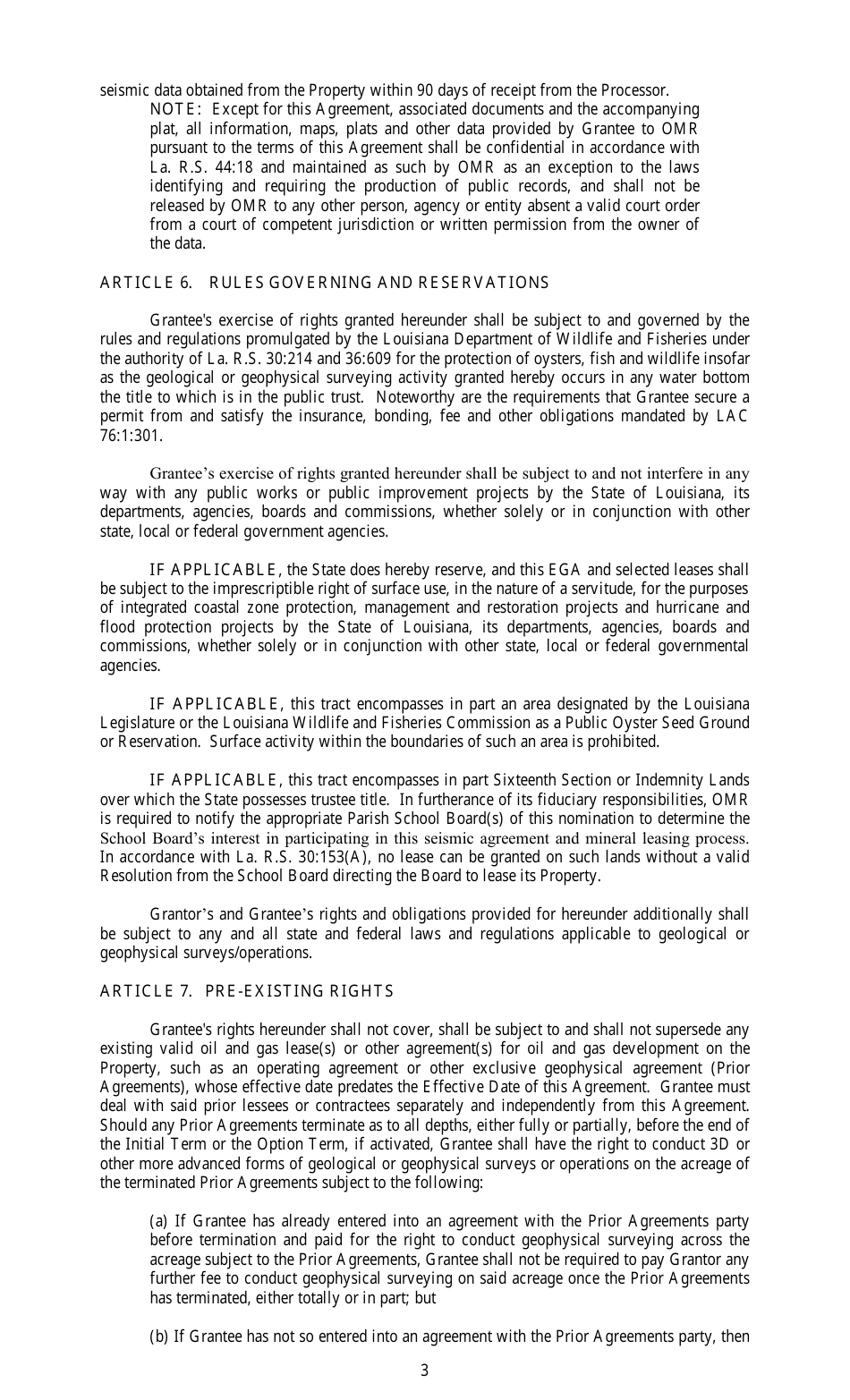 Exclusive Geophysical Agreement Form - Louisiana, Page 3