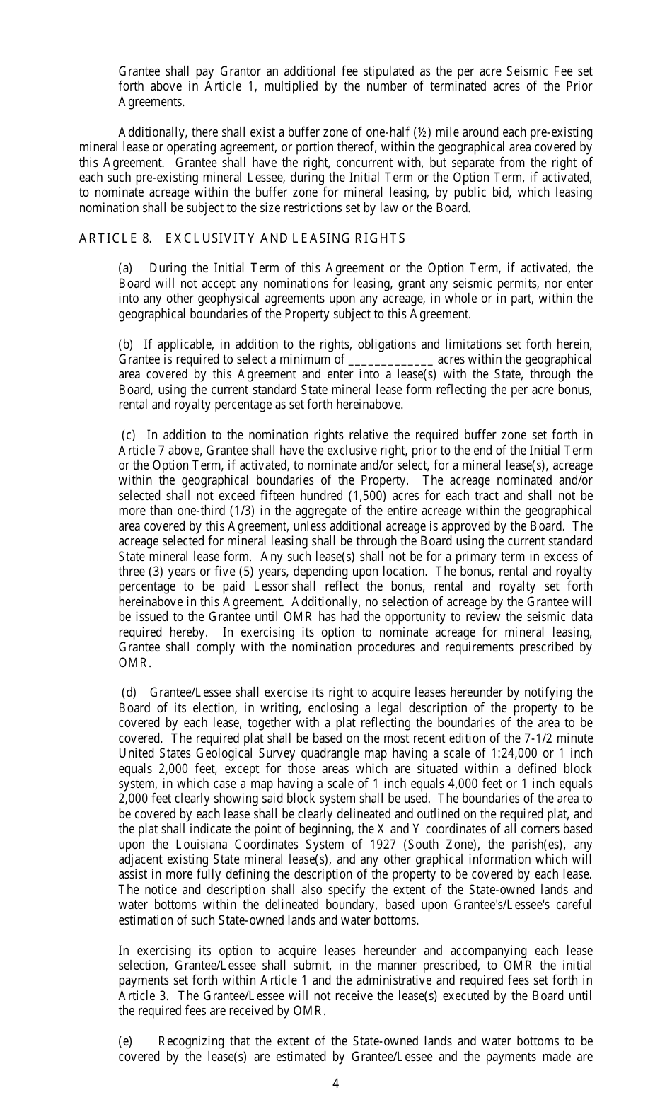 Exclusive Geophysical Agreement Form - Louisiana, Page 4
