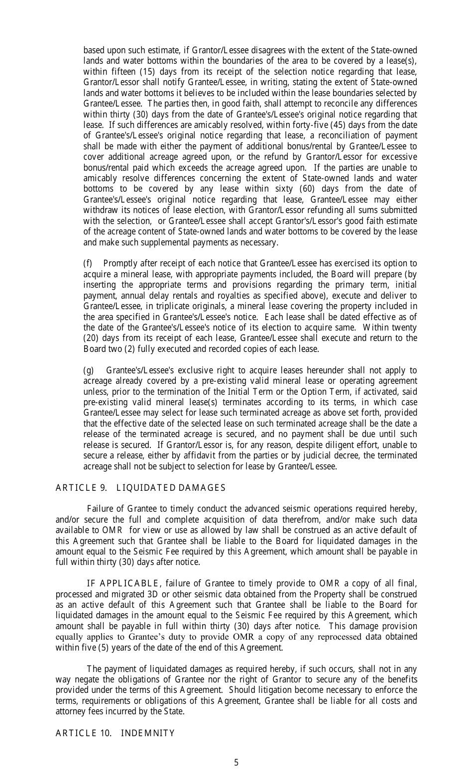 Exclusive Geophysical Agreement Form - Louisiana, Page 5