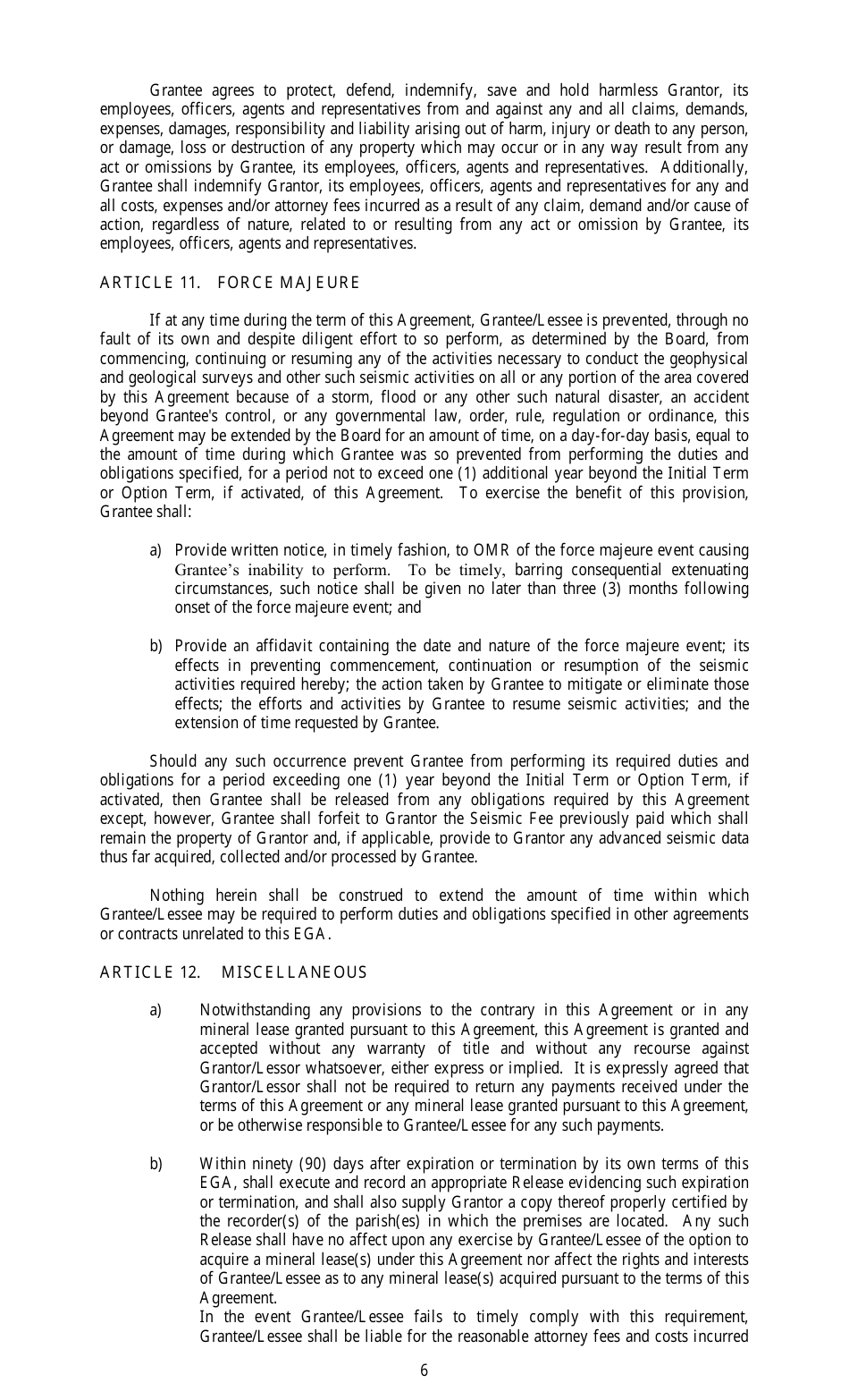 Exclusive Geophysical Agreement Form - Louisiana, Page 6