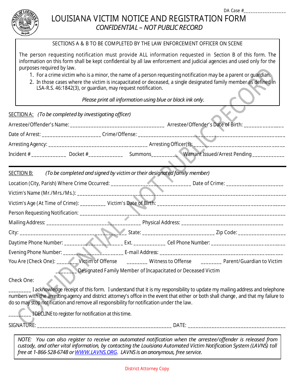 Louisiana Victim Notice and Registration Form - Louisiana, Page 3