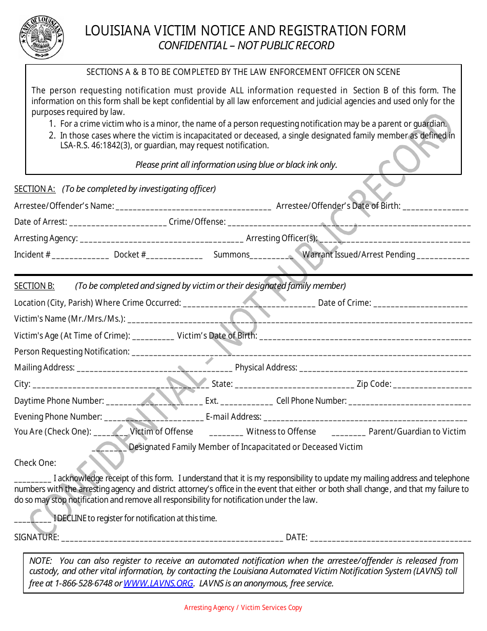 Louisiana Victim Notice and Registration Form - Louisiana, Page 5