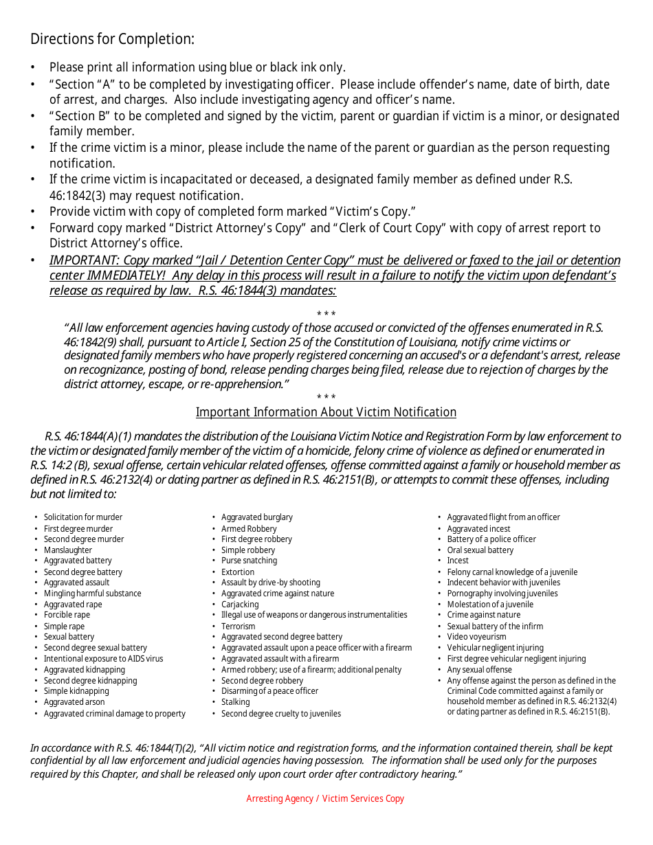 Louisiana Victim Notice and Registration Form - Louisiana, Page 6