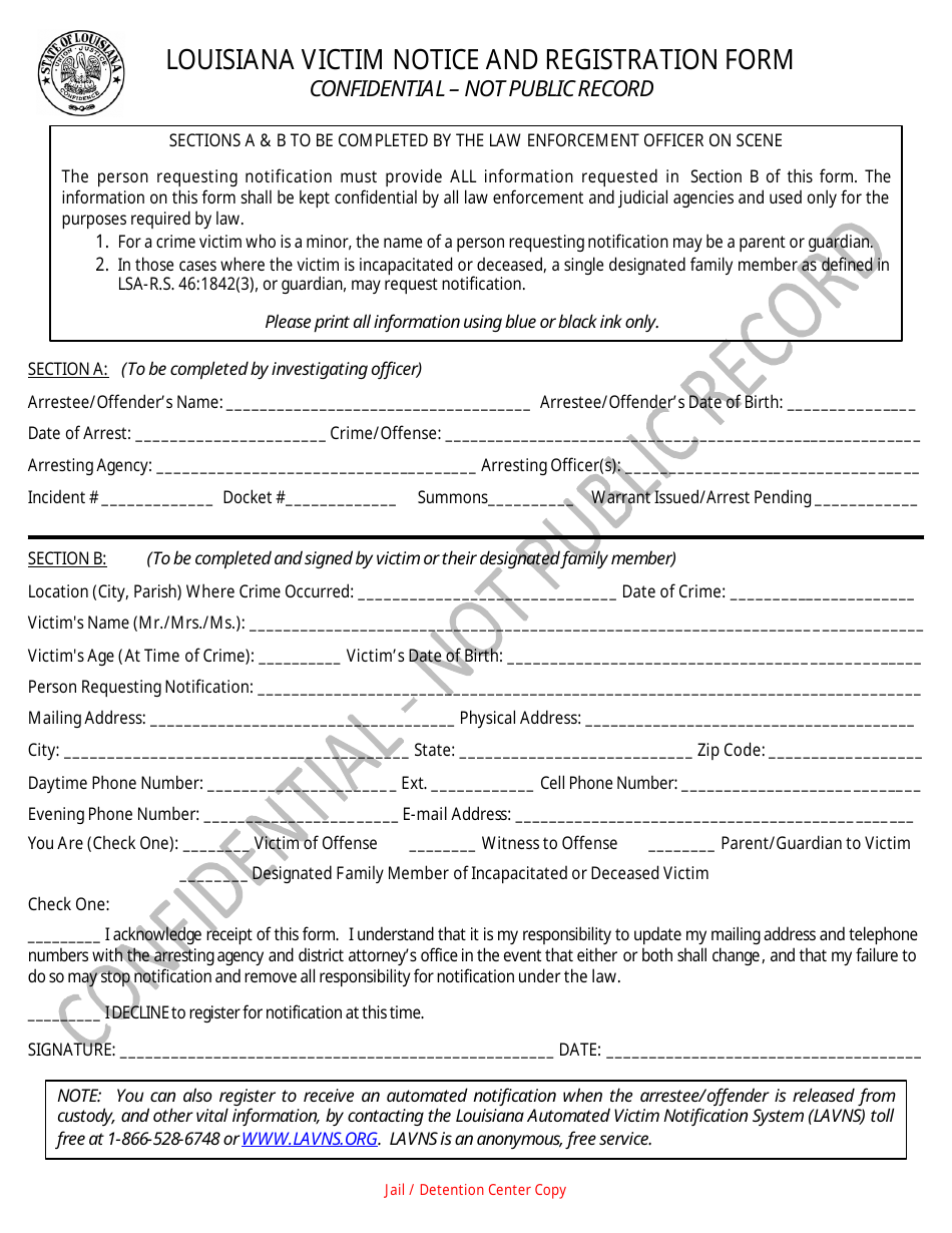 Louisiana Victim Notice and Registration Form - Louisiana, Page 7