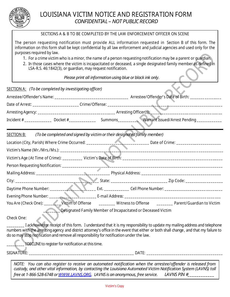 Louisiana Victim Notice and Registration Form - Louisiana, Page 9