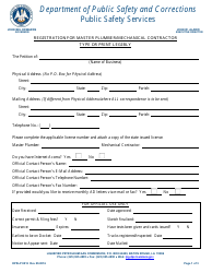 Form DPSLP8012 Registration for Master Plumber/Mechanical Contractor - Louisiana