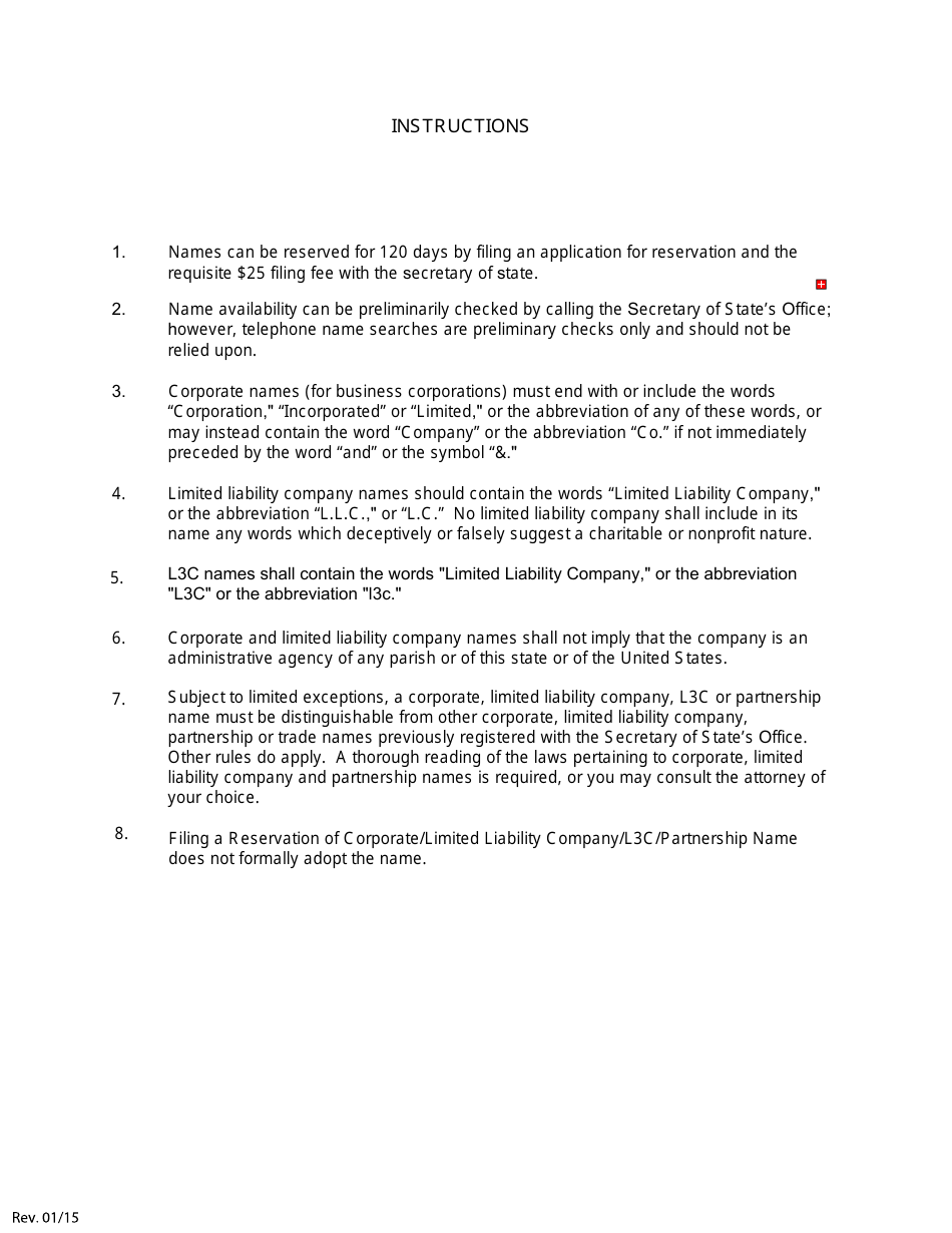 Form SS398 Reservation of Corporate / Limited Liability Company / L3c / Partnership Name - Louisiana, Page 3