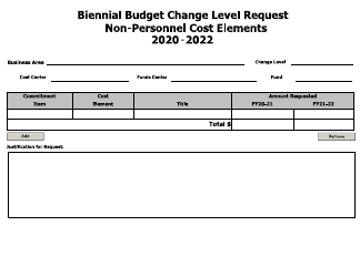 Document preview: Biennial Budget Change Level Request Form - Non-personnel Cost Elements - Arkansas