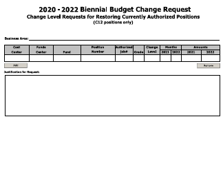 Document preview: Biennial Budget Change Request Form - Change Level Requests for Restoring Currently Authorized Positions - Arkansas