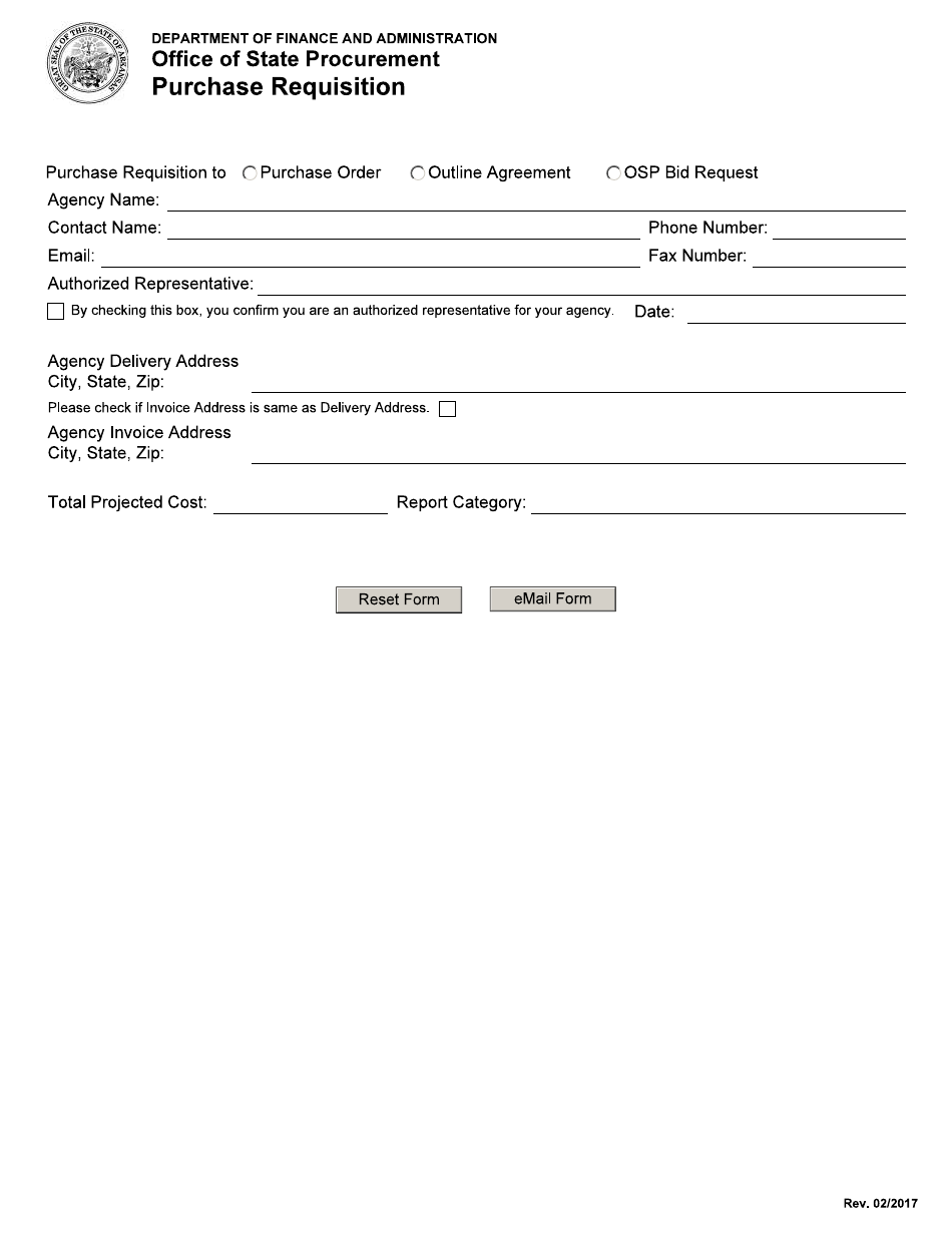 Service Bureau Purchase Requisition Form - Arkansas, Page 1