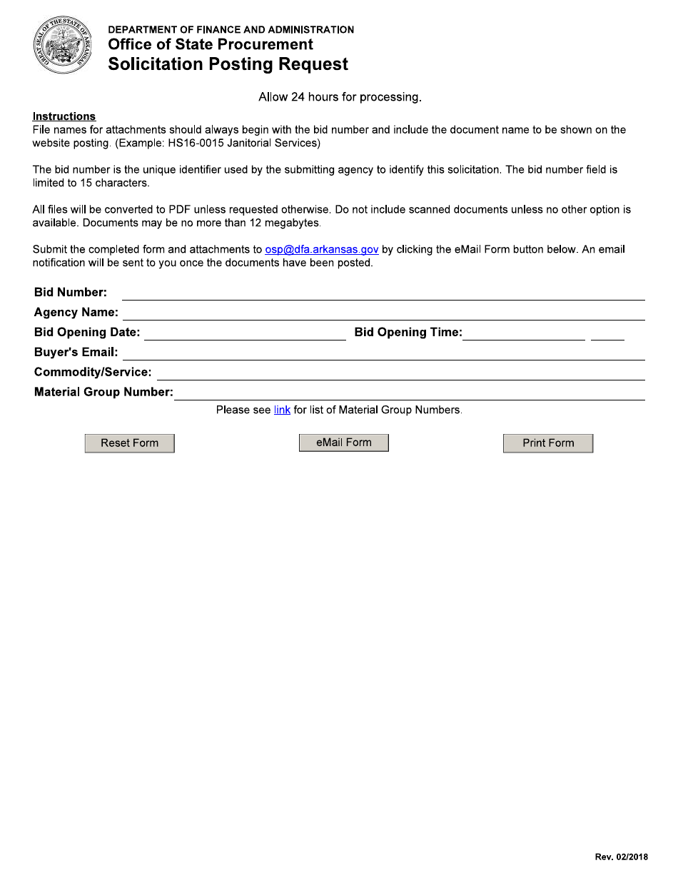 Solicitation Posting Request Form - Arkansas, Page 1